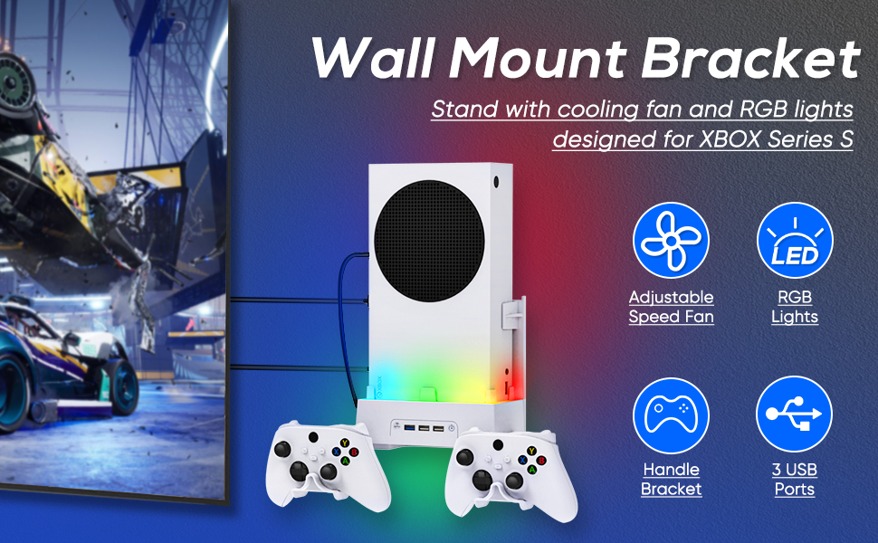Wall Mount with Cooling Fan for Xbox Series S,Xbox