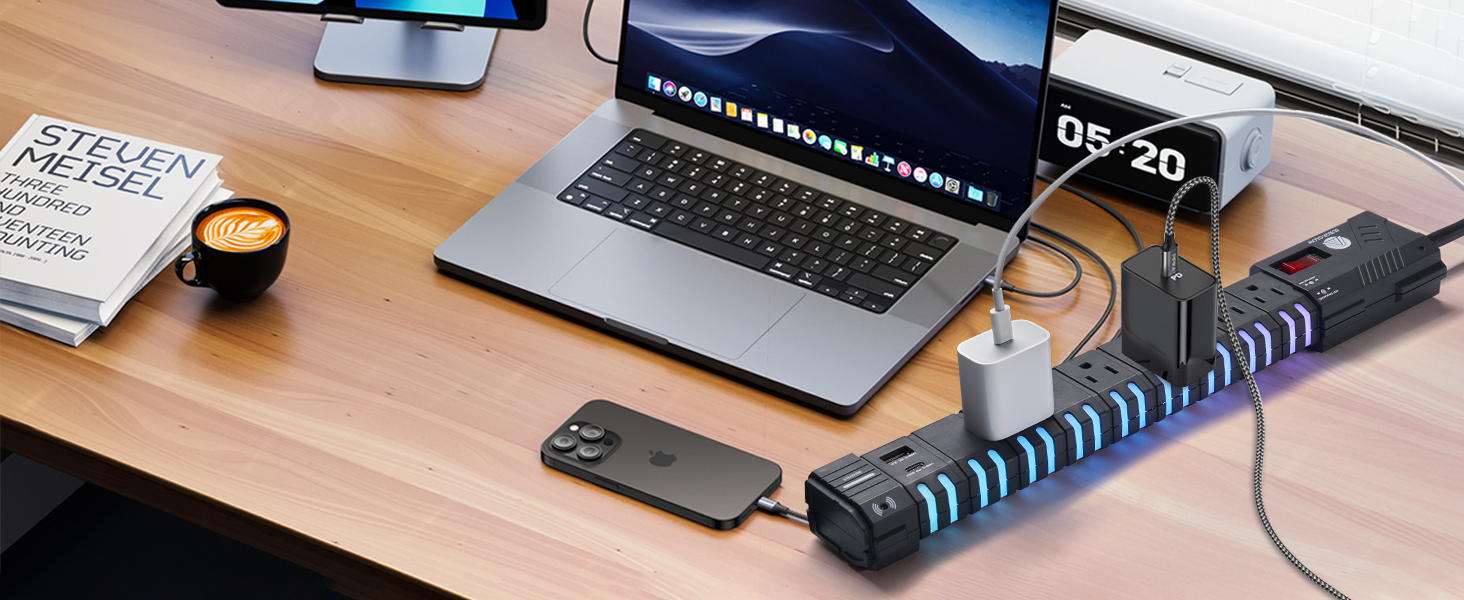 4200J wall mounted luminescent Power Strip with Surge