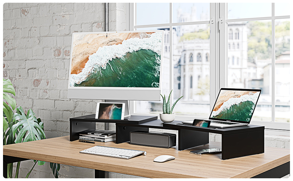 FITUEYES Dual Monitor Stand 3 Shelf Computer Monitor