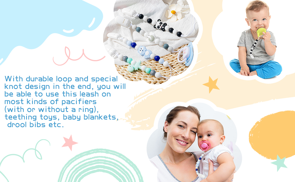 CG-Grey Animal Pacifier Clip 4P