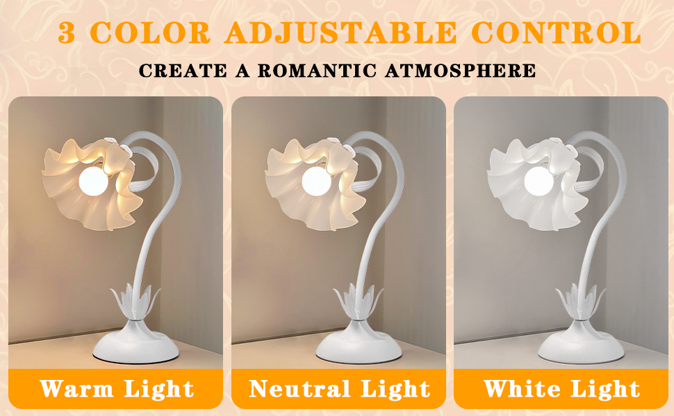 WERFOP Vintage Flower Table Lamp,‎ 3 Colors Modes LED Desk lamp Cute
