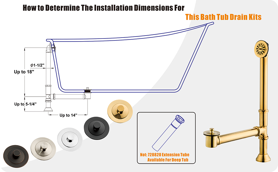 Artiwell Vintage Claw Foot Tub Drain Kit with Lift and Turn Bath Drain
