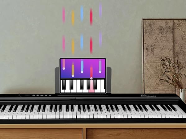 電子ピアノ 多機能モデル 専用ケース付き Amazon | 電子ピアノ 61鍵 折り畳み携帯 セミウェイト鍵盤 128