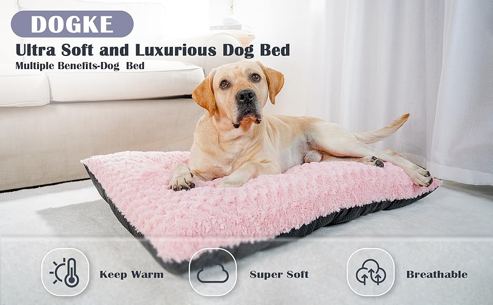 DOGKE Extra Large Washable Dog Bed Deluxe Fluffy Plush Dog