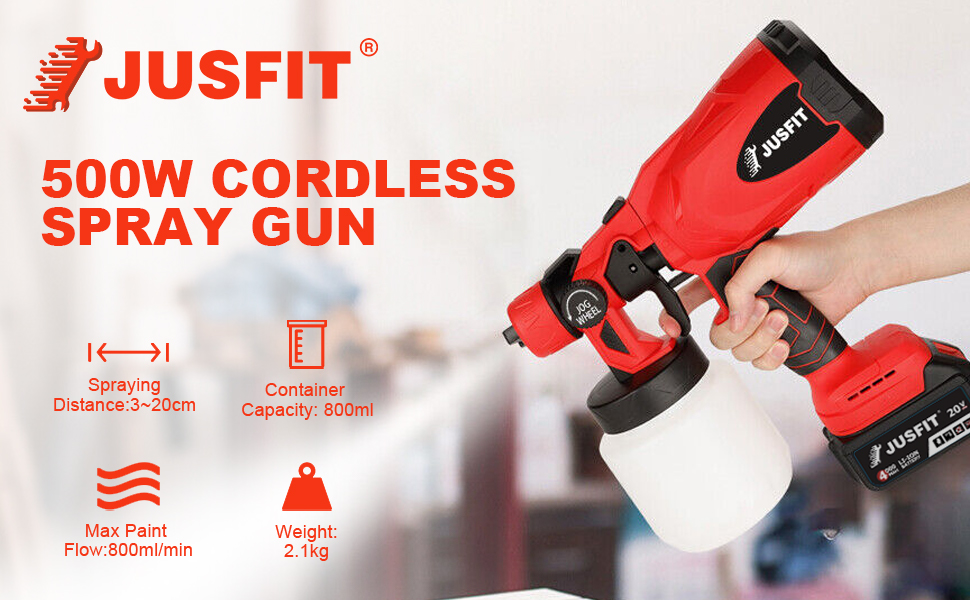 Cordless Paint Sprayer 500W,Electric Spray Gun 800ml,Fence Paint Sprayer with 3 Spray Patterns