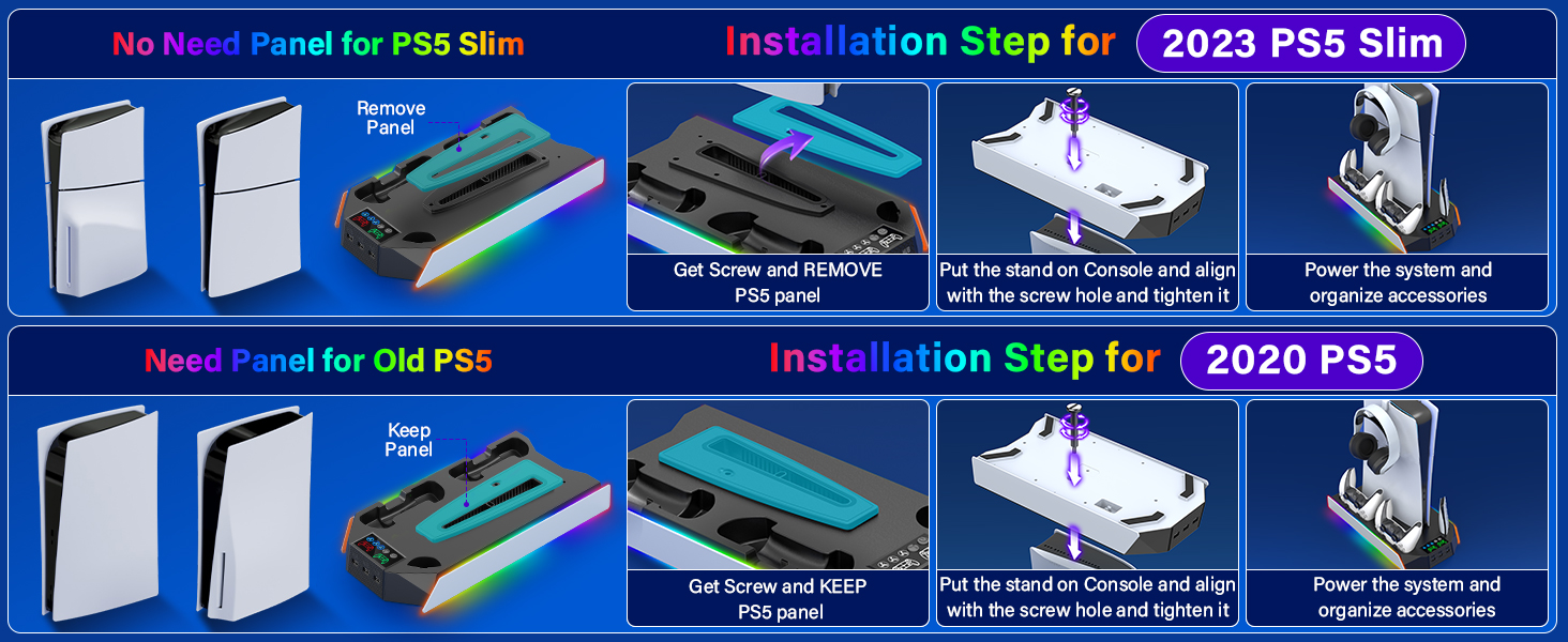 ps5 cooling station with controller charging station and led lights