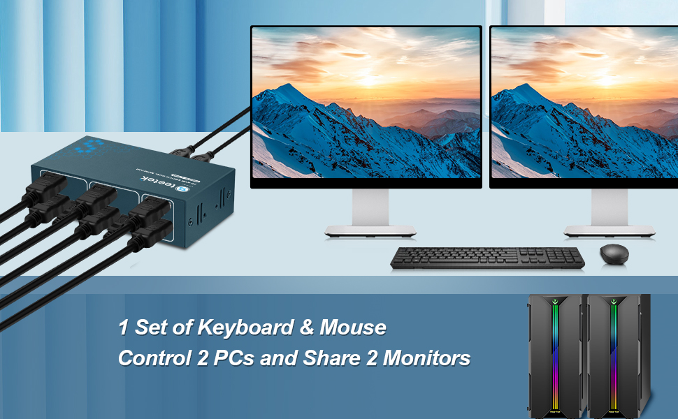 Steetek KVM Switch Dual Monitor Displayport, 4K60Hz 4 USB2.0 KVM Switch Displayport, Dual