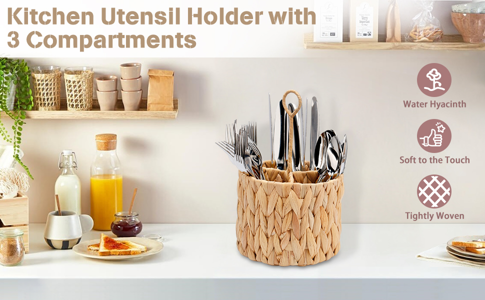 GFWARE Silverware Caddy, Natural Water Hyacinth Woven