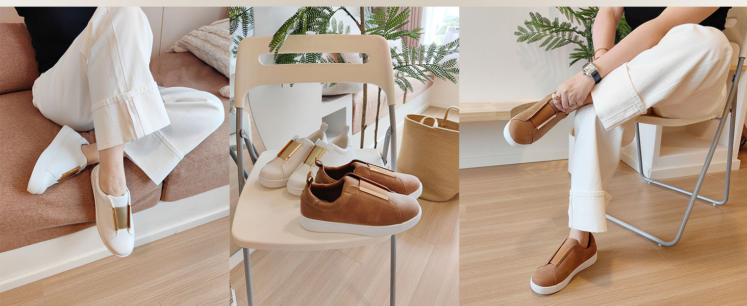 slip-ons sneaker flat shoes white camel