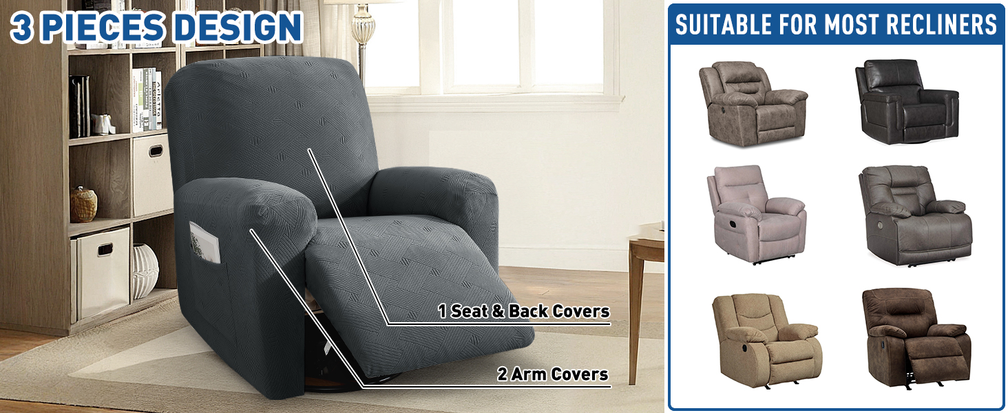 JIVINER Oversized Recliner Chair Covers, Newest 3 Piece