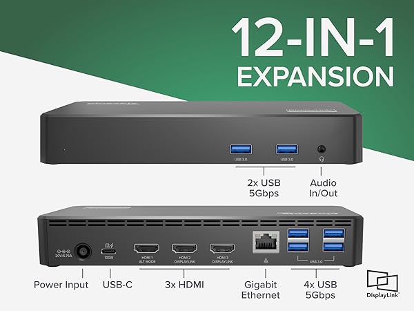 Mac dock with DisplayLink technology enables multiple screens, enhancing multimedia workflows.