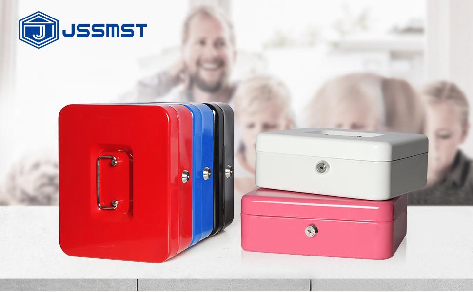 Jssmst Cash Box with Money Tray and Lock Pink Cash Box with Key Lock Safe Money Box with Cash
