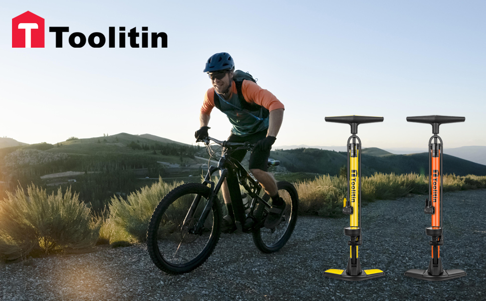 TOOLITIN Floor Bicycle Pump with Gauge,160 Psi High Pressure,Bike Pump