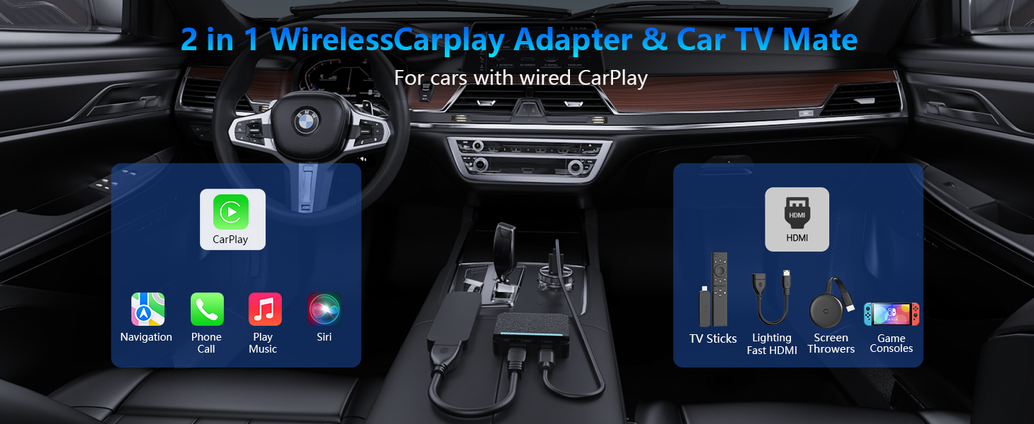 Car TV Mate Pro with Wireless Carplay Adapter for Apple iPhone