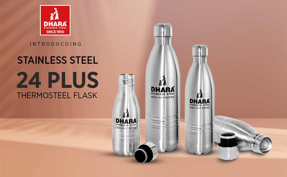 Dhara Stainless Steel 24 Plus Double Wall Thermosteel Flask Water Bottle 350 ml 24 Hours Hot