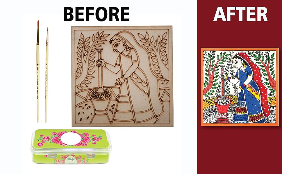 Penkraft Madhubani Painting on Engraved Square MDF DIY (Hobbyist Level) Kit Free Video