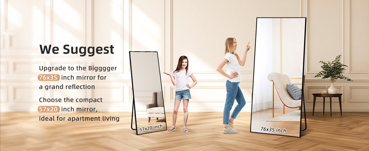 GlasFlength 64"x21" Full Length Mirror with Stand, Full