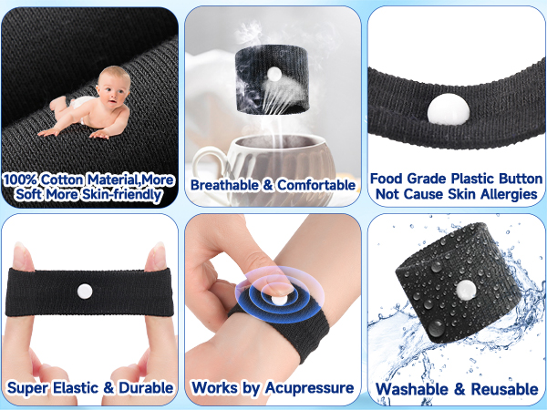 LYJEE 5 Pairs Motion Sickness Bands, Nausea Wristbands for Car Sickness,