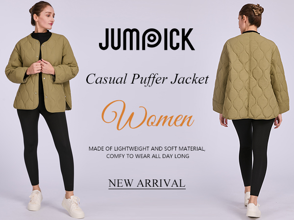 JUMPICK Women's Quilted Jacket Coat Crew Neck Button Down