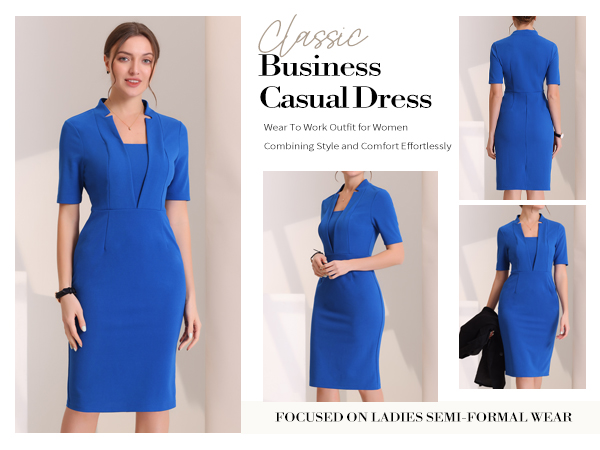 Allegra K Formal Pencil Dress for Women's Short Sleeve Work