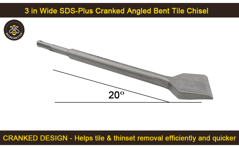 BEEMEEMASTER SDS Plus 3in Wide Tile Removal Chisel, Cranked Angled
