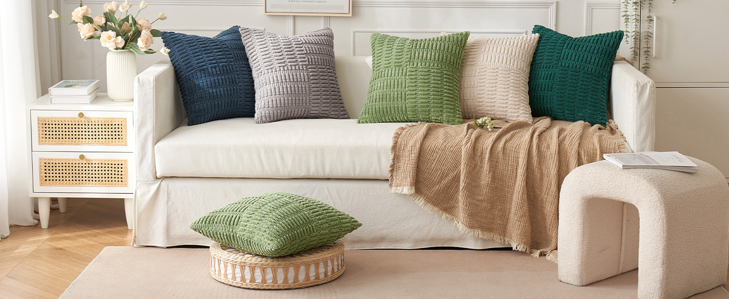 MIULEE Blue Corduroy Pillow Covers Pack of 2 Boho