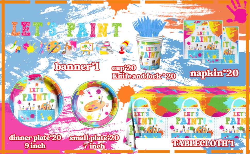 Paint Party Supplies, 142 Pcs Art Paint Party Tableware Set