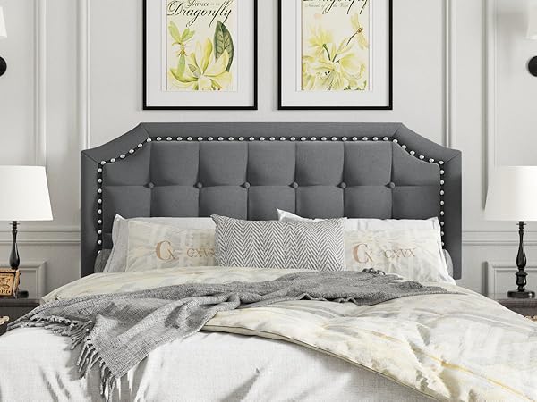 Alex grey約1メートル特大フレーム額縁付き Amazon.com: CXVX Full Size Platform Bed Frame with Headboard