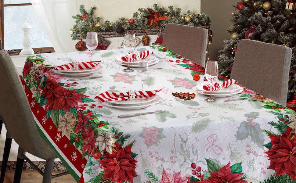 Hexagram Christmas Tablecloth, Red Flower Christmas