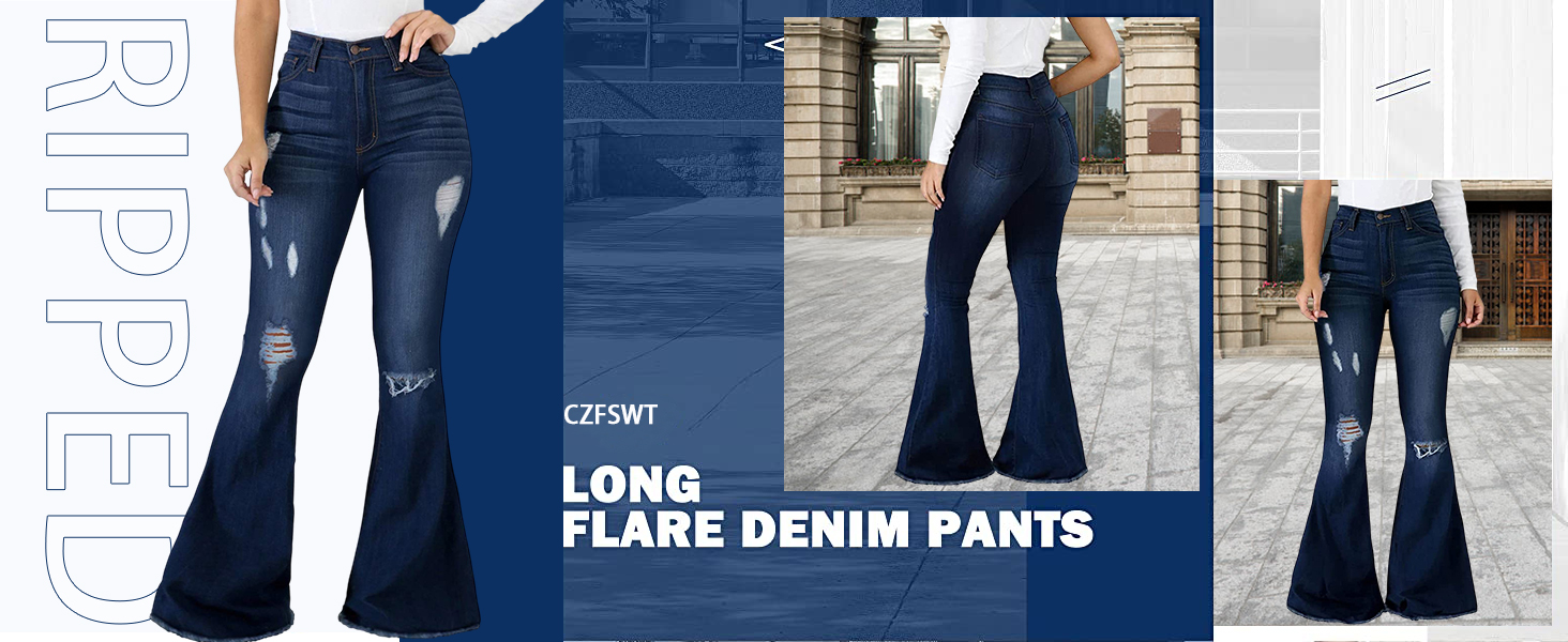 Bell Bottom Jeans for Women, High Waisted Flare Jeans for Women Ripped Stretchy Bell Bottoms Pants
