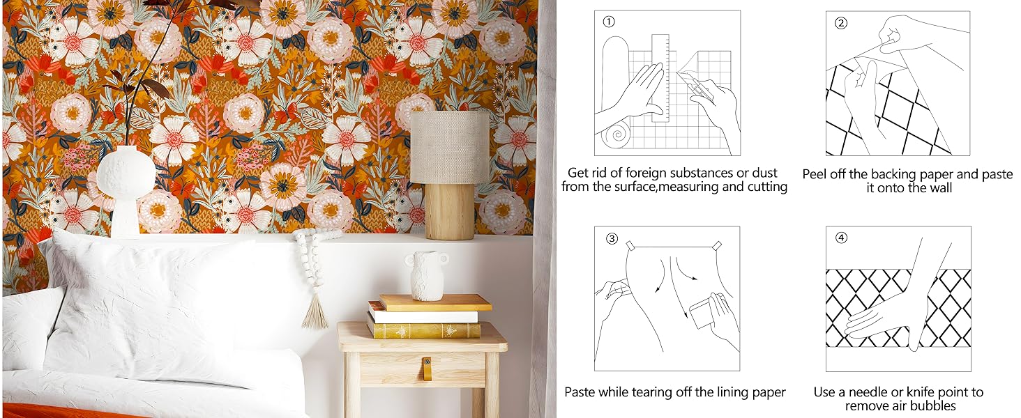 HAOKHOME 934393 Boho Peel and Stick Wallpaper Floral Wall Paper