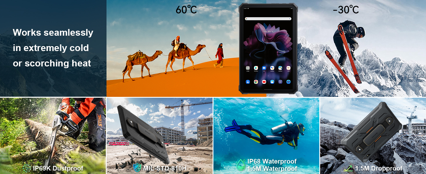 IP68 Waterptoof + IP69K Dustproof + MLD-STD-810H Dropproof Rugged Tablet