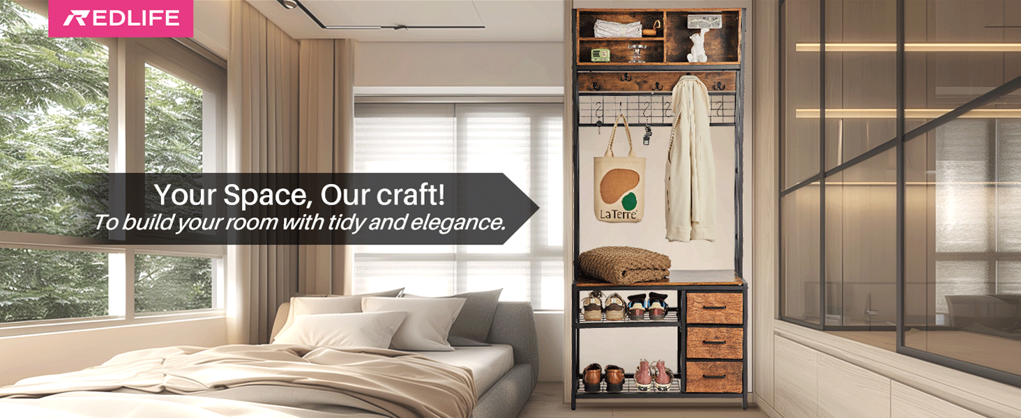 Redlife Hall Tree with Bench and Shoe Storage, 31.5" Coat