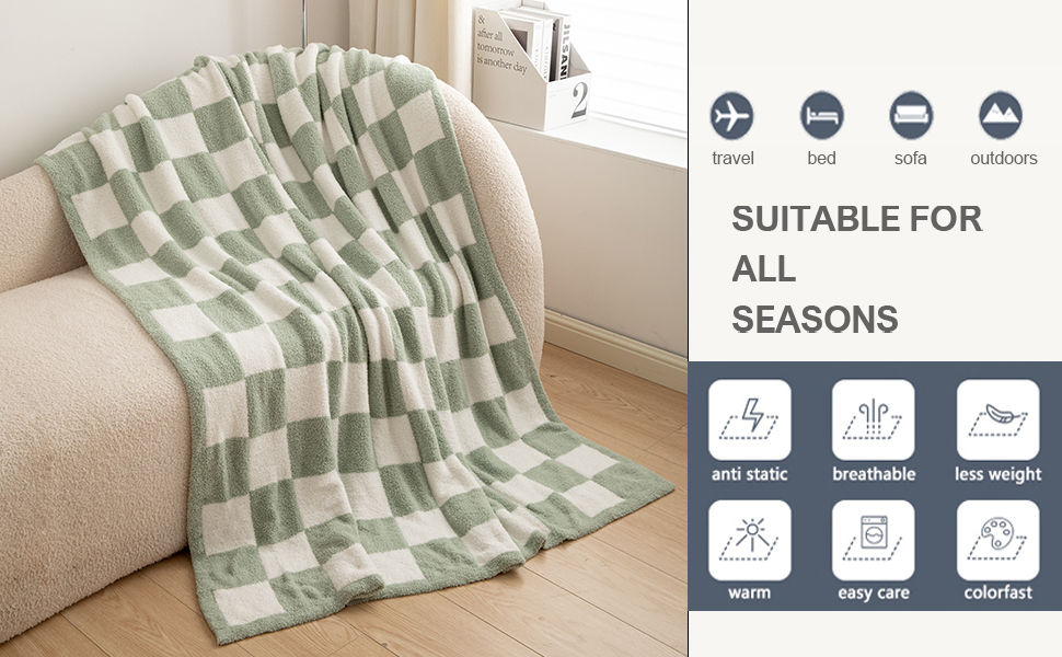 Cyusri Sage Green Checkered Throw Blanket Soft Cozy