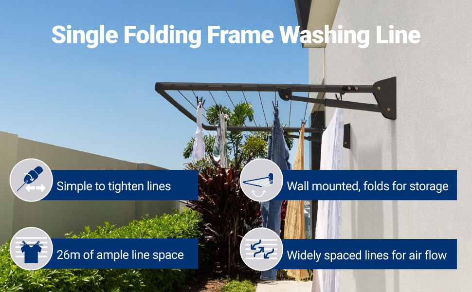 Hills Single Folding Frame Washing Line Outdoor Clothes Line Wall
