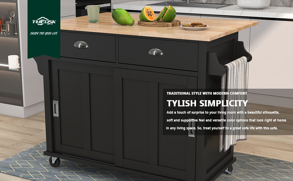 Kitchen Cart with Rubber Wood DropLeaf Countertop, Kitchen