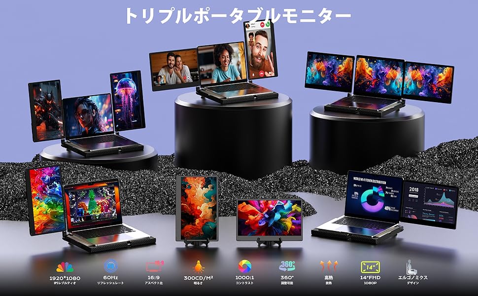 メ*4様 Kwumsy F3 モバイルモニター 2画面14インチFHD 360° Amazon.co.jp: Kwumsy F3 モバイルモニター 2画面 トリプル