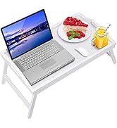 Bed Tray Table Bamboo Breakfast Food Tray with Folding Legs Kitchen Platters Serving Tray for Bed...