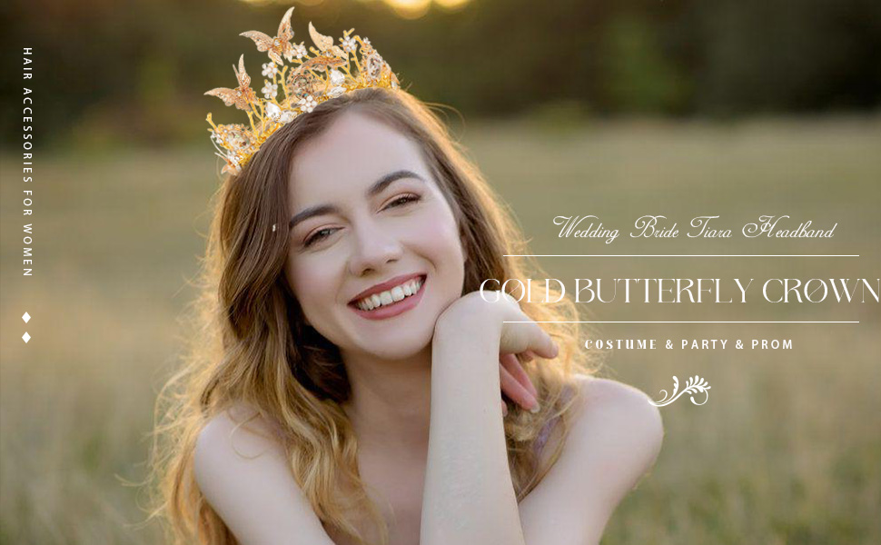 Kilshye Gold Butterfly Bridal Crown Crystal Wedding Headband Fairy Headpiece Prom