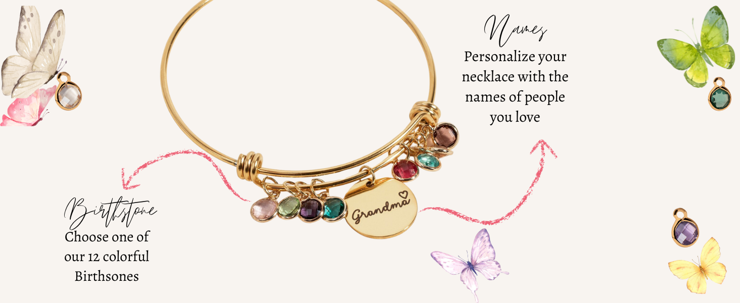 Grandma Birthstone Bangle Bracelet