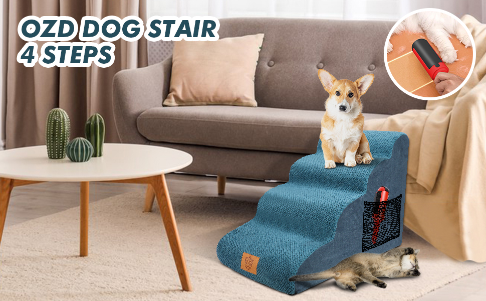OZD Dog Steps for High Bed Sofa, 4Step Pet Ramp Stairs with Waterproof