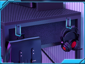 Gaming desk with hooks on the side let headphones always at your hands, do not need to worry to find