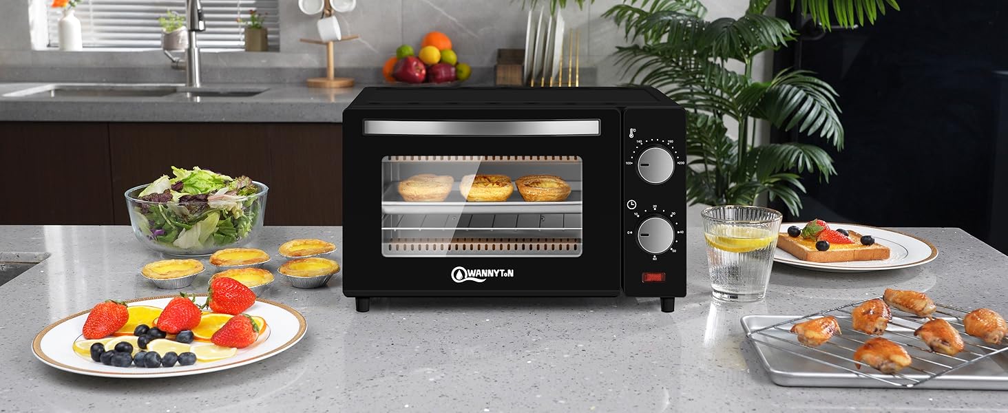 WANNYTON Mini Oven 10L, Small Toaster Oven, Table Top Oven with 60