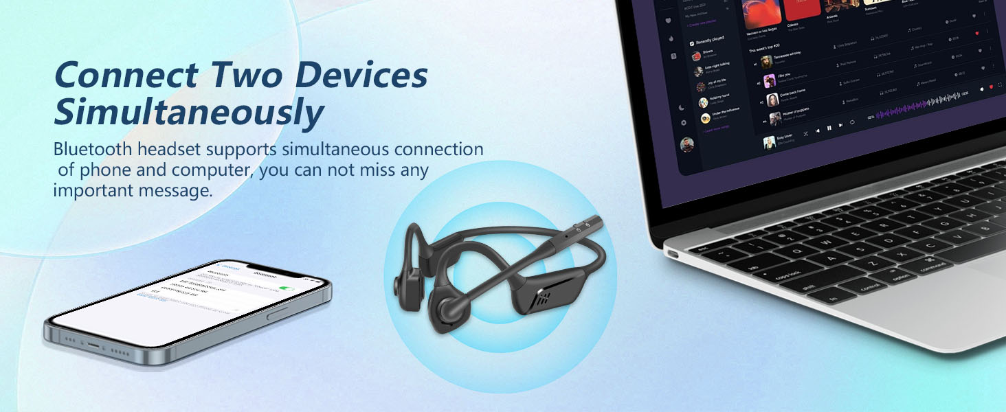 BANIGIPA Bluetooth Headset with Microphone, Open Ear Headphones with Noise Cancelling for Calling