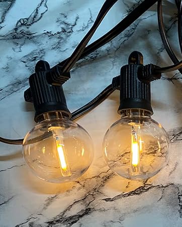 ZOTOYI 100Ft Outdoor String Lights LED Mains Powered, Waterproof IP65 G40 Globe String Lights with 50+2 Plastic Bulbs(2 Spare), Shatterproof Garden Lights for Balcony, Bistro, Wedding, WarmWhite 32 festoon lights G40