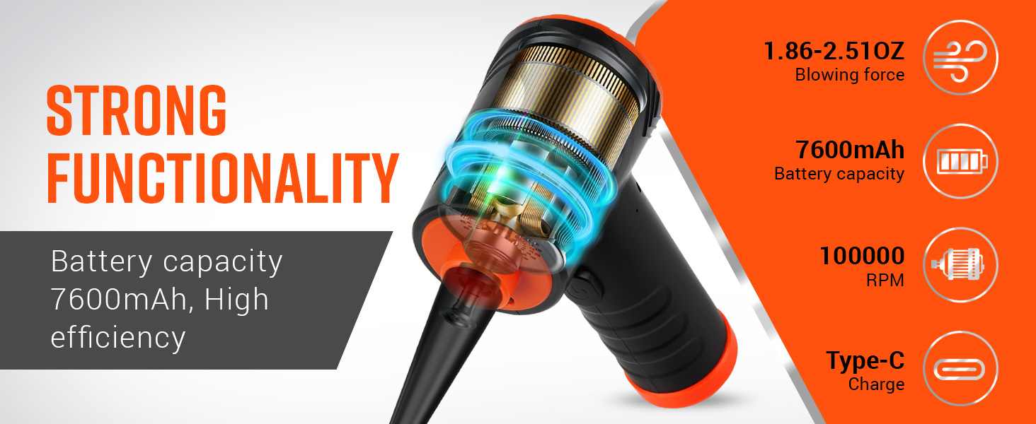 Compressed Air Duster,Powerful 100000RPM Cordless Air