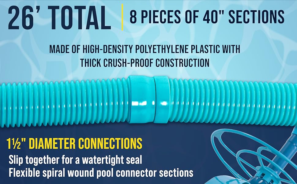 8-piece pool vacuum hose set, 40” teal spiral wound sections, fits most inground cleaners