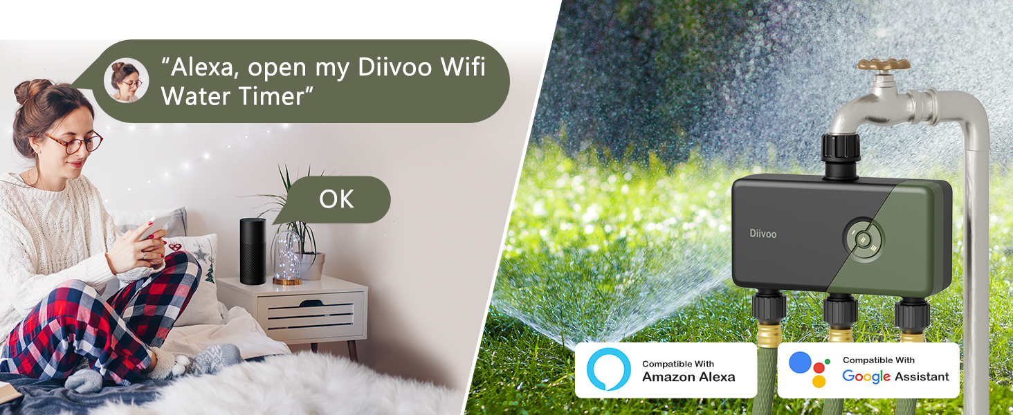 Diivoo WiFi Water Timer 3 Zones, Smart Sprinkler Timer with APP & Alexa