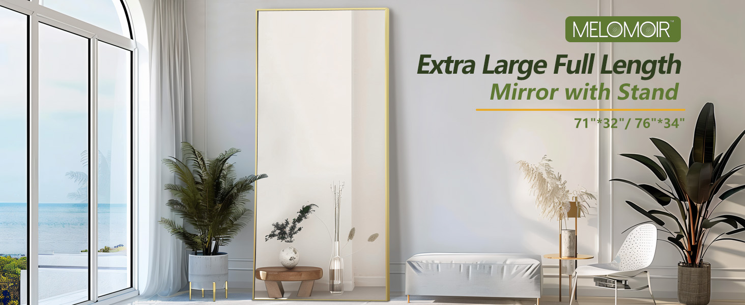 Gold Mirror Full Length, Floor Mirror, Free Standing Mirror Hanging or Leaning, Aluminum Alloy Frame Full Body Mirror for Bedroom Living Room Cloakroom Hallway, Wall Mirror Full Length