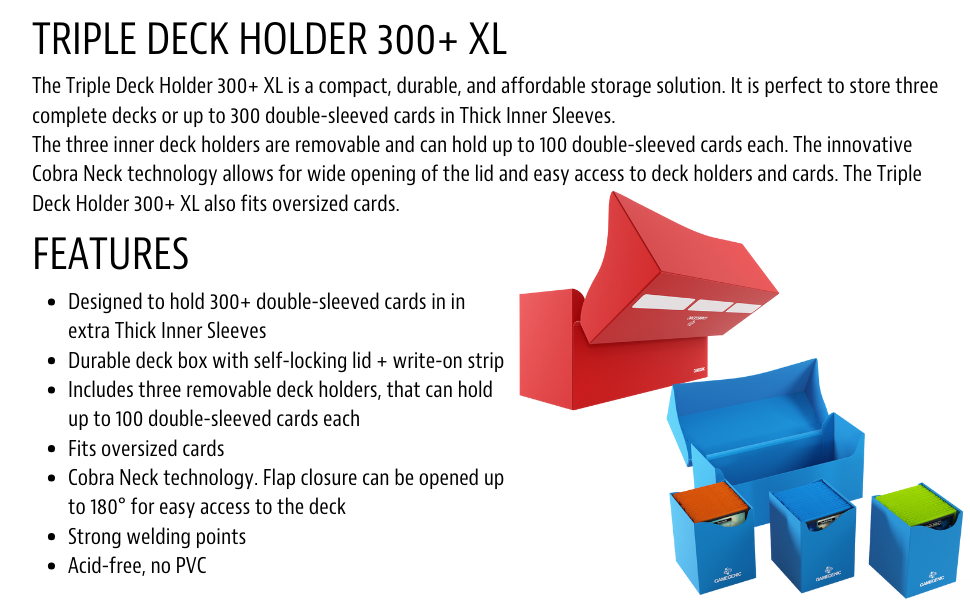 Gamegenic Triple Deck Holder 300+ XL Compact Storage Solution for Three Decks or